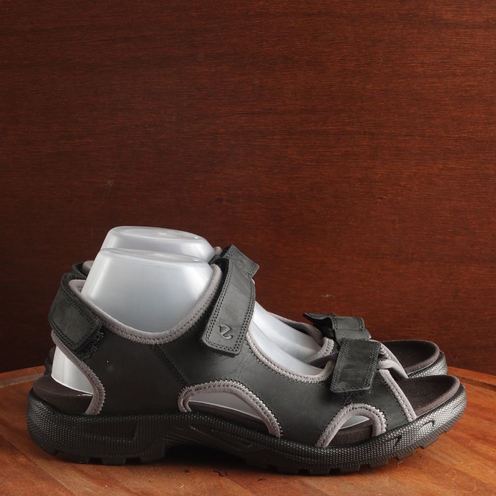 Ecco Sandals Mens SZ EU 43 US 9-9.5 BLK Onroads Leather Comfort Adjustable Shoes